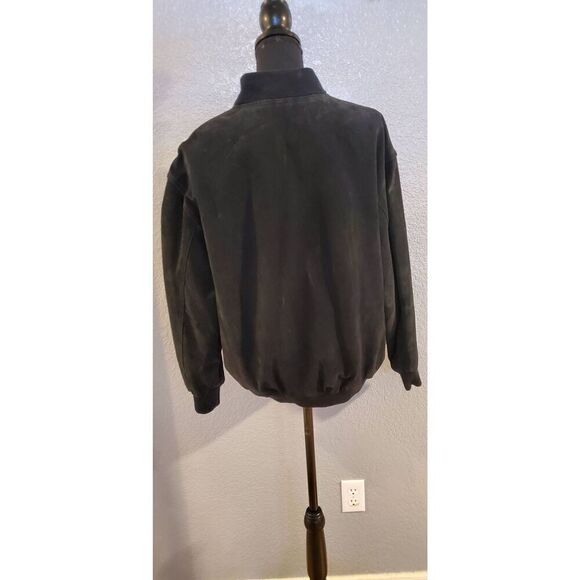 Foxrun Vintage Bomber Suede Jacket front pockets snap buttons in Black Size Larg - Picture 10 of 11